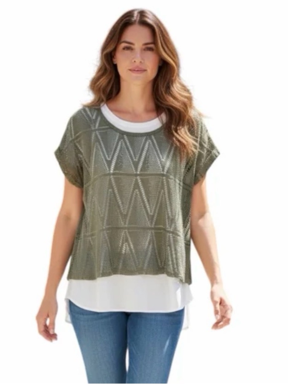 SOHO JEANS Women’s Olive Green Mesh Layered Top size XS